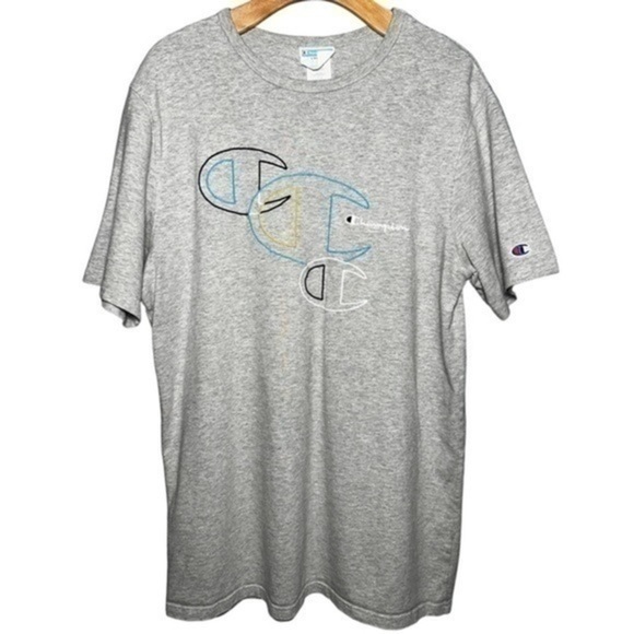 Champion Life Men’s L Heather Gray Short Sleeve Embroidered Logo Tee T-Shirt - Picture 2 of 6